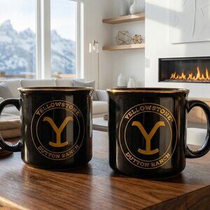 SET OF 2 BRAND NEW Silver Buffalo Yellowstone Dutton Ranch Black Camping Mugs
